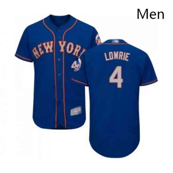 Mens New York Mets 4 Jed Lowrie Royal Gray Alternate Flex Base Authentic Collection Baseball Jersey